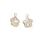 Brass Pave Clear Cubic Zirconia Charms, Single Stone Charms, Rack Plating, Long-Lasting Plated, Lead Free & Cadmium Free, Real 18K Gold Plated, 9x7x3.5mm, Hole: 1.2mm(CU-CBAD360-03G-02)