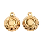304 Stainless Steel Pendants, with Enamel, Ion Plating(IP), Dog Bowl Charms, Real 18K Gold Plated, 15.5x12.5x3.5mm, Hole: 2mm(STAS-D263-07G)