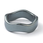 Non-magnetic Synthetic Hematite Finger Rings, Wave, US Size 8, Inner Diameter: 18mm(RJEW-H544-03D)