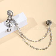 Chain Tassel Dangle Brooch Pin, Musical Note Alloy Hanging Chain Brooch for Jackets Hats Bags, Platinum, 40x17mm(PW-WG7E162-01)