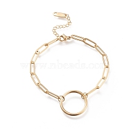 304 Stainless Steel Link Bracelets, with Paperclip Chains, Ring, Golden, 6-7/8 inch(17.5cm)(STAS-D152-03G)
