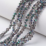 Electroplate Transparent Glass Beads Strands, Half Multi-color Plated, Faceted, Rondelle, Silver, 6x5mm, Hole: 1mm, about 92~94pcs/strand, 17~17.5 inch(42.5~43.75cm)(X-EGLA-A034-T6mm-Q13)