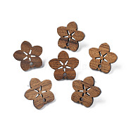 Walnut Wood Stud Earring Findings, with 316 Stainless Steel Pin and Hole, Flower, Tan, 17x18mm, Hole: 1.8mm, Pin: 0.7mm(MAK-N032-041)
