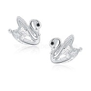 Cubic Zirconia Swan Stud Earrings, 925 Sterling Silver Jewelry for Women, Platinum, 9.5x8mm, Pin: 0.8mm(JE1003A)