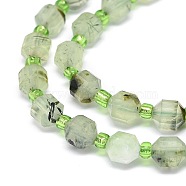 Natural Prehnite Beads Strands, with Seed Beads, Faceted, Bicone, Double Terminated Point Prism Beads, 5x6mm, Hole: 0.8mm, about 48pcs/strand, 15.55''(39.5cm)(G-O201B-19)