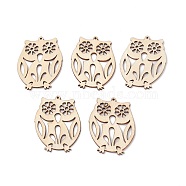 (Defective Closeout Sale: Yellowing) Undyed Natural Wooden Big Pendants, Laser Cut Owl Charm, Navajo White, 55.5x42.5x2mm, Hole: 1.5mm(WOOD-XCP0001-63)
