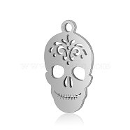 304 Stainless Steel Pendants, Sugar Skull, For Mexico Holiday Day of the Dead, Stainless Steel Color, 18x10.5x0.8mm, Hole: 1mm(STAS-T040-T537S)