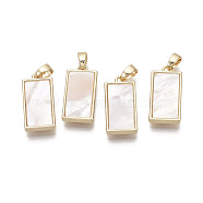 Brass Pendants, with Freshwater Shell, Nickel Free, Real 18k Gold Plated, Rectangle, Seashell Color, 18x9x3mm, Hole: 2x4mm(KK-R134-051-NF)