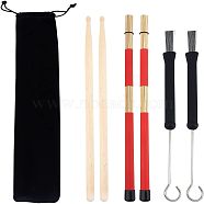 Drum Sticks Set,1 Pair 5A Maple Wood Drum Sticks,1 Pair Retractable Drum Steel Wire Brushes and 1 Pair Bamboo Rods Drum Brushes, with Portable Storage Bag, Colorful, 32.5~40.5x1.5~2.7mm, 3pcs/set(AJEW-WH0162-37)