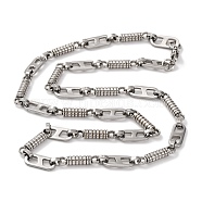 201 Stainless Steel Column & Oval Links Necklace, with 304 Stainless Steel Clasps, Stainless Steel Color, 23.94 inch(60.8cm)(NJEW-F222-34P)