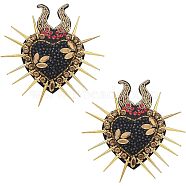 Sacred Heart Handicraft Beading Felt Appliques, with Rhinestone, Costume Accessories, Sewing Craft Decoration, Black, 13x13.3x0.7cm(PATC-WH0007-25)