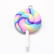 Handmade Polymer Clay Big Pendants, Lollipop, Colorful, 48~56x27~29x7~10mm, Hole: 2mm(CLAY-Q240-007J)