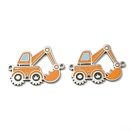 304 Stainless Steel Enamel Connector Charms, Vehicle Links, Excavator, Orange, Stainless Steel Color, 19x28x1mm, Hole: 1.6mm(STAS-L022-018P-01)
