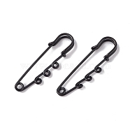 304 Stainless Steel Safety Pins Brooch Findings, Kilt Pins with Triple Loops for Lapel Pin Making, Electrophoresis Black, 51x16x7mm, Hole: 1.8mm, pin: 1.3mm(STAS-I673-06EB)