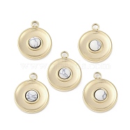 304 Stainless Steel Pave Synthetic Howlite Flat Round Charms, Real 14K Gold Plated, 15x12.5x3.5mm, Hole: 1.8mm(STAS-L022-415G-01)