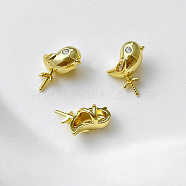 Brass Pave Clear Cubic Zirconia Bird Peg Bails Pin Charms, for Baroque Pearl Making, Golden, 10x9mm(BAPE-PW0002-16S)