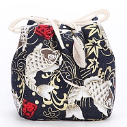 Chinese Style Printed Cotton Packing Pouches Drawstring Bags, Square, Midnight Blue, 10x11cm(PW-WG27571-04)