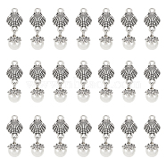 32Pcs Acrylic Imitated Pearl Pendants, with Tibetan Style Alloy Finding, Shell, Antique Silver, 27mm, Hole: 1.8mm(FIND-AR0003-36)