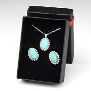 Trendy Synthetic Turquoise Pendant Necklaces and Ear Studs Jewelry Sets, with Silver Color Plated Brass Rhinestone Cup Chain, 18 inch, 19x15x5mm, Pin: 0.8mm, 1set/box(SJEW-JS00848)