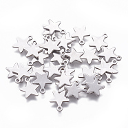 304 Stainless Steel Charms, Star, Stainless Steel Color, 10x8x0.8mm, Hole: 1.4mm(X-STAS-L234-069P)