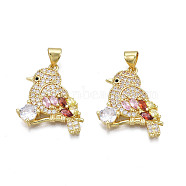 Brass Micro Pave 
Cubic Zirconia Pendants, with Brass Snap on Bails, Nickel Free, Real 18K Gold Plated, Bird, Colorful, 23x19x4mm, Hole: 3x5mm(ZIRC-N039-225)