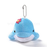 PP Cotton Mini Animal Plush Toys Dolphin Pendant Decoration, with Ball Chain, Deep Sky Blue, 131mm(HJEW-C002-01C)
