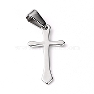 304 Stainless Steel Pendants, Cross, Stainless Steel Color, 24x13x1mm, Hole: 8x3mm(X-STAS-I127-058P)