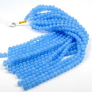 Dyed Natural White Jade Round Bead Strands, Dodger Blue, 8mm, Hole: 1mm, about 46pcs/strand, 14.9 inch(G-J268-8mm-09)