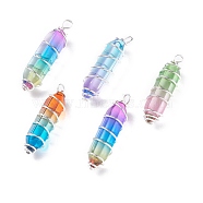 Glass Pendants, with Glass Double Terminated Point Beads and Copper Jewelry Wire, Bullet, Mixed Color, 33.5~37x10~11mm, Hole: 2.5~3mm(PALLOY-JF01378)