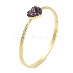 Rack Plating Brass Micro Pave Cubic Zirconia Heart Hinged Bangles for Women, Real 18K Gold Plated, Cadmium Free & Lead Free, Long-Lasting Plated, Dark Violet, Inner Diameter: 2-3/8 inch(6.05cm)(BJEW-R317-01A-G)