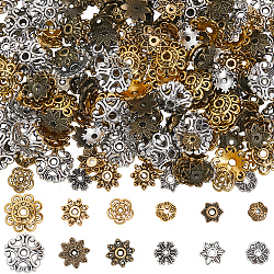 360Pcs 12 Styles Tibetan Style Alloy Bead Caps, Flower, Mixed Color, 6~12x6~12x1.5~4.5mm, Hole: 1~2mm, 30pcs/style(TIBE-SC0002-37)