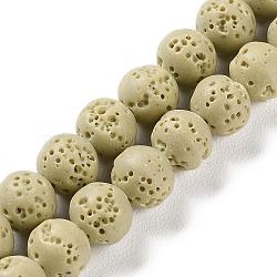 Synthetic Lava Rock Dyed Beads Strands, Round, Beige, 7.5~8mm, Hole: 1mm, about 50pcs/strand, 14.88''(37.8cm)(G-H311-08B-01)