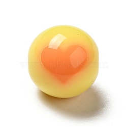 Two Tone Opaque Acrylic Beads, Round with Heart, Gold, 15.5mm, Hole: 2.8mm, about 217pcs/500g(SACR-K003-03A)