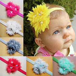 Elastic Baby Headbands, Organza Flower Girls Hair Accessories Wholesale, Mixed Color, 110mm(OHAR-R157-M)