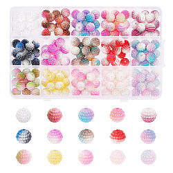 ARRICRAFT 195pcs 15 Colors Imitation Pearl Acrylic Beads, Berry Beads, Combined Beads, Rainbow Gradient Mermaid Pearl Beads, Round, Mixed Color, 10mm, Hole: 1mm, 13pcs/color(OACR-AR0001-14)