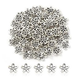 5-Petal Tibetan Style Alloy Flower Bead Caps, Cadmium Free & Lead Free, Antique Silver, 11x1.5mm, Hole: 1mm(TIBEB-YW0001-06)