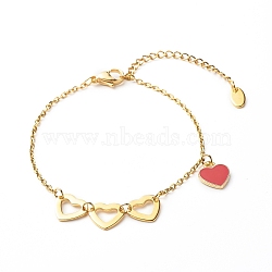 Heart Alloy Enamel Charm Bracelet for Valentine's Day, with Ion Plating(IP) 304 Stainless Steel Findings, Red, 7.48 inch(190mm)(BJEW-JB06656-01)