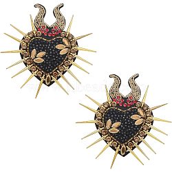 Sacred Heart Handicraft Beading Felt Appliques, with Rhinestone, Costume Accessories, Sewing Craft Decoration, Black, 13x13.3x0.7cm(PATC-WH0007-25)