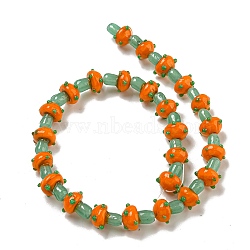 Handmade Lampwork Beads Strands, Mushroom, Dark Orange, 12~14.5x10~12mm, Hole: 1.2~1.8mm, about 23pcs/strand, 11.61~12.60 inch(29.5~32cm)(LAMP-N025-03L)