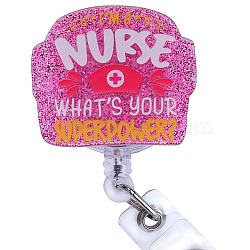 Glittered Acrylic & ABS Plastic Badge Reel, Retractable Badge Holder, Word, 90mm, Word: 35x40mm(AJEW-SZ0002-47H)