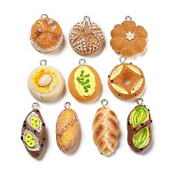 Imitation Food Opaque Resin Pendants, Bread Charms with Platinum Tone Iron Loops, Mixed Shapes, Mixed Color, 25~33x15~22x8~15mm, Hole: 2mm(RESI-A031-02)