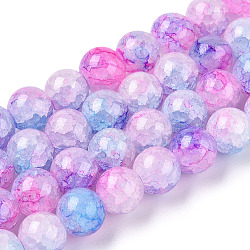 Baking Painted Crackle Glass Bead Strands, Round, Deep Pink, 8mm, Hole: 1.3~1.6mm, about 100pcs/strand, 31.4 inch(DGLA-Q023-8mm-YS55)