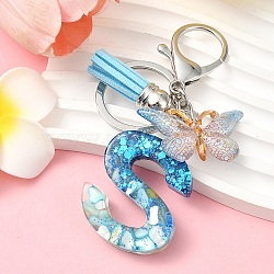 Resin & Acrylic Keychain, with Alloy Clasp and Rings, Letter S, 10cm(X1-KEYC-YW00127-19)