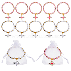 2Pcs Acrylic & Plastic Beads Bracelets, Cross Charm Bracelets for Women Men, Mixed Color, Perimeter: 7-7/8 inch(20cm)(BJEW-HS00006)
