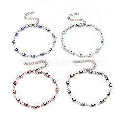 Enamel Horse Eye Link Chains Bracelet, 304 Stainless Steel Jewelry for Women, Stainless Steel Color, Mixed Color, 6-3/4 inch(17.1cm)(BJEW-P271-05P)