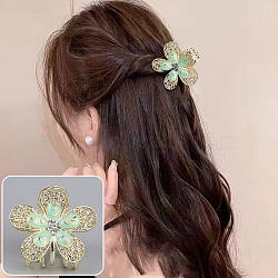 Flower Alloy Rhinestone Claw Hair Clips, Enamel Style, Hair Accessories for Women & Girls, Honeydew, 30mm(PW-WG5936D-02)