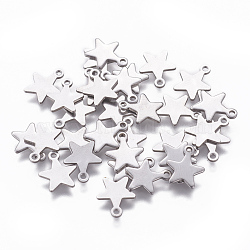 304 Stainless Steel Charms, Star, Stainless Steel Color, 10x8x0.8mm, Hole: 1mm(X-STAS-L234-069P)