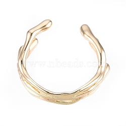 Brass Wave Open Cuff Ring for Men Women, Nickel Free, Real 18K Gold Plated, US Size 6(16.5mm)(RJEW-T001-94G)