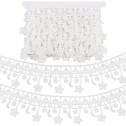 Star & Moon Polyester Lace Trim Ribbon, Clothes Accessories, White, 2-3/4 inch(71mm), 5 Yards(OCOR-WH20003-11A-02)
