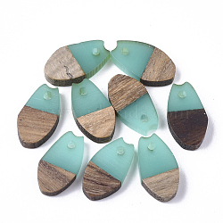 Resin & Walnut Wood Pendants, Fish Mouth, Dark Turquoise, 16x9x3.5~4mm, Hole: 1.8mm(RESI-S358-12D)